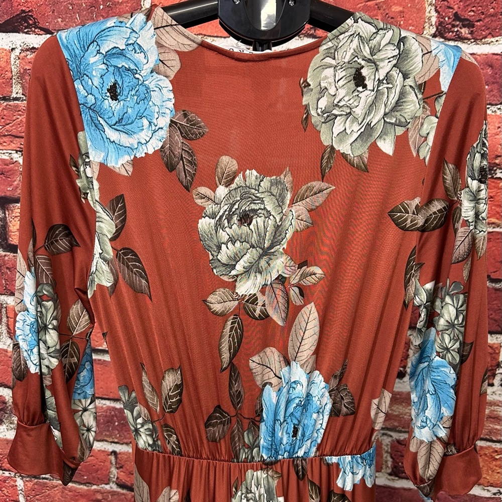 BURU DRESS WOMENS SIZE L TALL LONG BROWN BLUE FLORAL BOHEMIAN CHIC SOFT MAXI - Picture 9 of 14